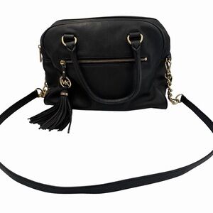 Michael Kors Black Pebbled Leather Crossbody Satchel with Tassel Charm